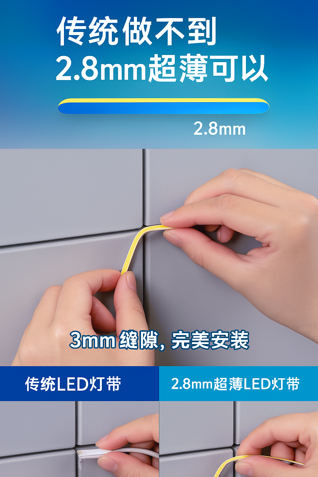 RISHANG 2.8mm COB LED Strip application in narrow groove